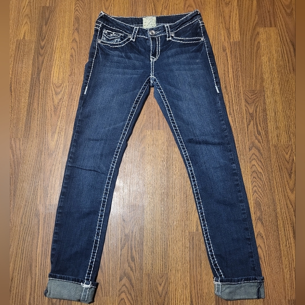 LA Idol USA Jeans Womens 7 30x31.5 Blue Embellished Rhinestone Pockets C94